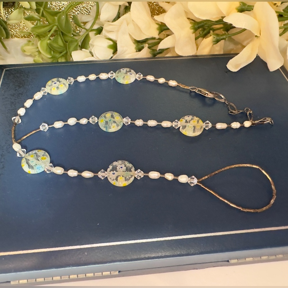 Vintage Handmade Millefiori Glass Beaded Anklet/ Bracelet. 925 Sterling Silver
